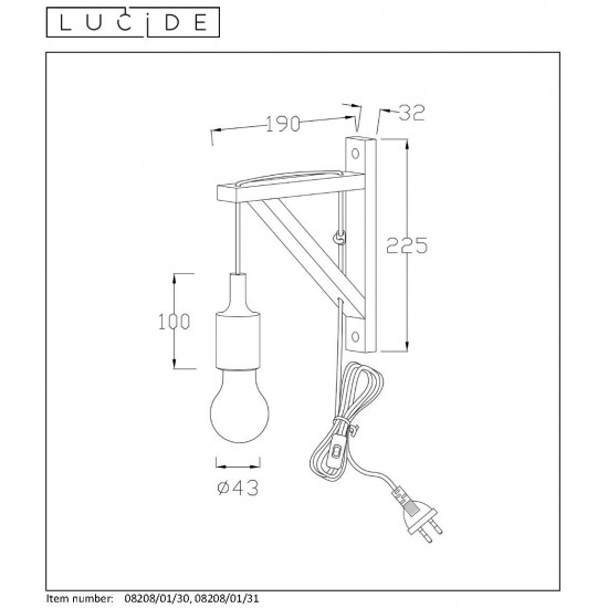 Lucide wall lamp FIX WALL, 08208/01/31