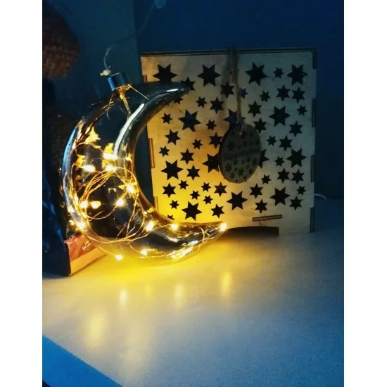 Christmas LED - Glass Moon with Light Chain “Morning Dew“ and 6h timer, 524710