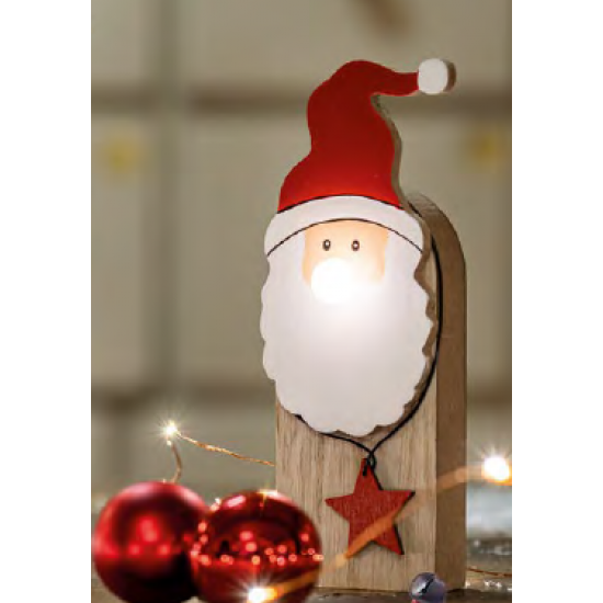 Christmas LED Wooden Santa with Illuminated Nose, with 6h timer, 524673 (17.0 cm)