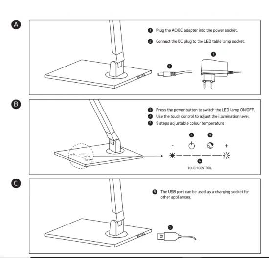 ONE LIGHT LED table lamp 7-step dimmable with USB, 61068/C