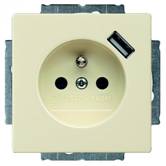 ABB SCHUKO® USB socket outlet shuttered, Ivory Basic55, 20 EUCBUSB-92-507