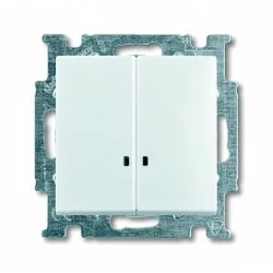 ABB Switch with rocker 2gang 1way with neon lamp White Basic55 2006/5 UCGL-94-507