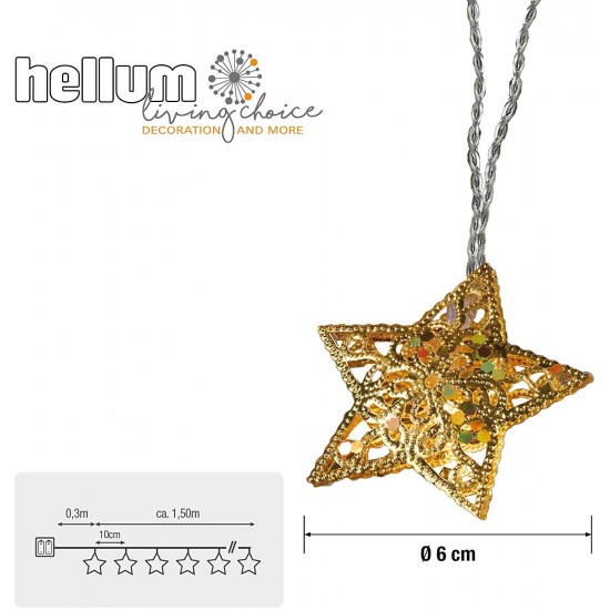 Christmas LED - Light Chain with Golden Metal Stars ,  with 6h timer, 522426 (1,85 m)