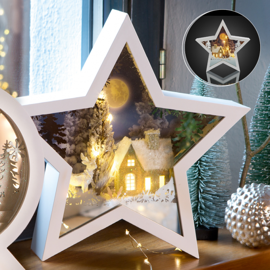 Christmas LED - 3D Star in White Frame “Winter Night“, 522914
