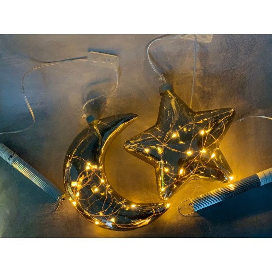 Christmas LED - Glass Star with Light Chain “Morning Dew“ and 6h timer, 524727