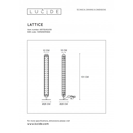 LUCIDE floor lamp LATTICE, 2xE27x40W, 05732/02/30