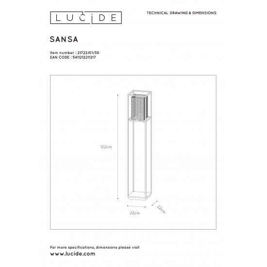LUCIDE floor lamp SANSA, 1xE27x40W, 21722/01/30