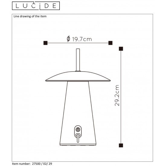 LUCIDE outdoor table lamp LA DONNA, LED, 2W, 2700K, 263lm, 3 StepDim, 27500/02/29