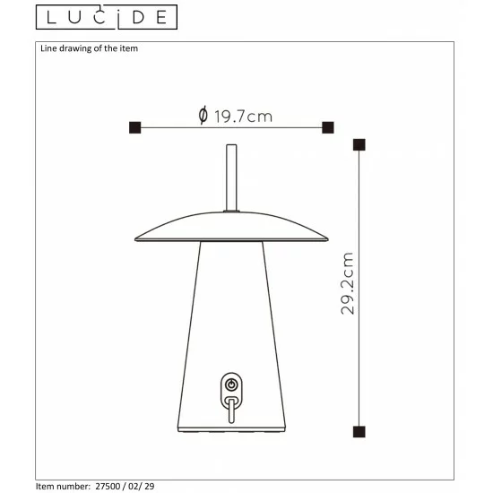 LUCIDE outdoor table lamp LA DONNA, LED, 2W, 2700K, 263lm, 3 StepDim, 27500/02/29 LUCIDE outdoor table lamp LA DONNA, LED, 2W, 2700K, 263lm, 3 StepDim, 27500/02/29
