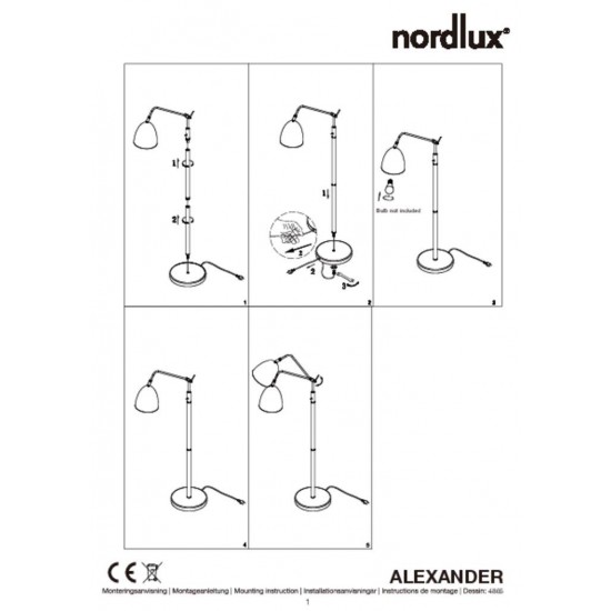 Nordlux floor lamp Alexander, white, 1xE27x15W, 48654001