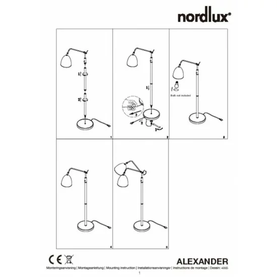 Nordlux floor lamp Alexander, white, 1xE27x15W, 48654001 Nordlux floor lamp Alexander, white, 1xE27x15W, 48654001