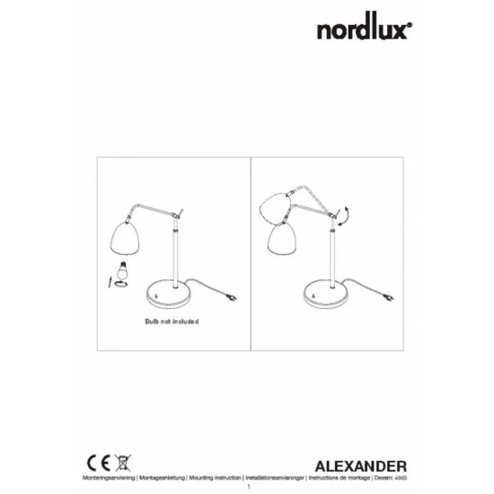 Nordlux table lamp Alexander, white, 1xE27x15W, 48635001 Nordlux table lamp Alexander, white, 1xE27x15W, 48635001