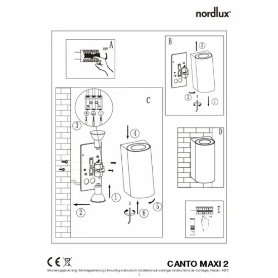 Nordlux outdoor wall light Canto Maxi 2, GU10, 2x28W, IP44, stainless steel, 49721034 Nordlux outdoor wall light Canto Maxi 2, GU10, 2x28W, IP44, stainless steel, 49721034