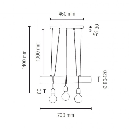 SPOT LIGHT pendant lamp 3xE27x60W, TRABO CONCRETE 68599304 - Pine/ Concrete