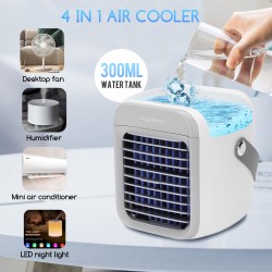 Portable wireless fan, air cooler with LED light and USB port 1-8W/5V, ICE CUBE
