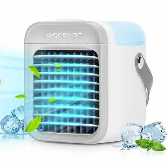 Portatīvais bezvadu ventilators, gaisa dzesētājs ar LED apgaismojumu un USB portu 1-8W/5V, ICE CUBE