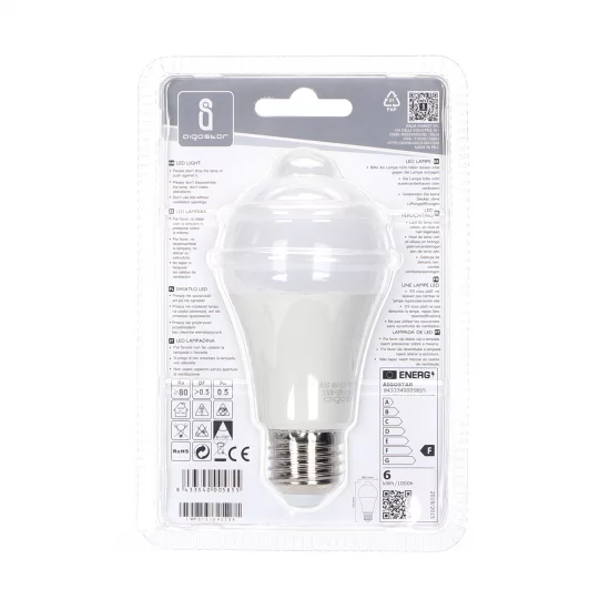 Aigostar LED spuldze 6W, 580lm, A60 E27 6500K ar iebūvētu infrasarkanu kustības sensoru Aigostar LED spuldze 6W, 580lm, A60 E27 6500K ar iebūvētu infrasarkanu kustības sensoru