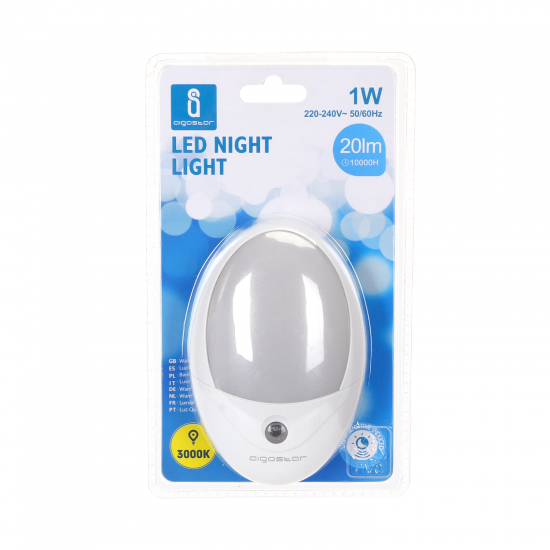 Aigostar night light with day/night sensor 1W, 20lm, 3000K, IP25, white, 216429