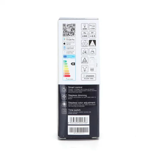 Smart bulb 7W, 500lm, C37 E27 WiFI RGB-3000K-6500K, compatible with Alexa and Google Home applications