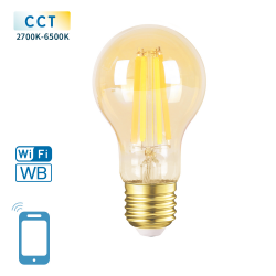 Smart bulb 6W, 806lm, Filament Amber A60 E27 WiFI 2700K-6500K, compatible with Alexa and Google Home applications 