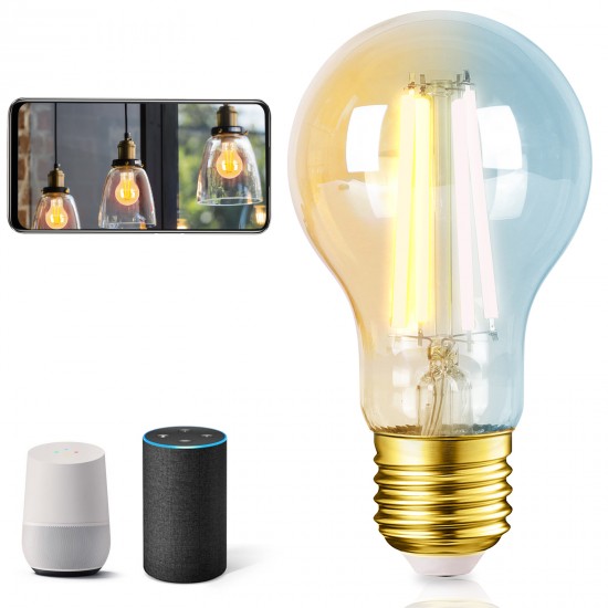 Smart-Lampe 6W, 806lm, Filament Amber A60 E27 WiFI 2700K-6500K, Kompatibel mit Alexa und Google Home