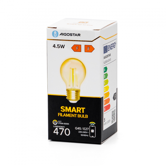 Smart LED Filament bulb Amber 4.5W, 470lm, G45 E27 WiFI, Bluetooth 2700K-6500K, 227272