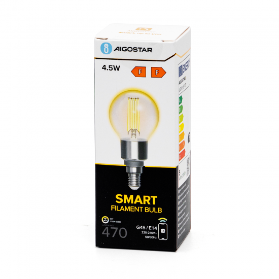 Viedā LED filament spuldze Clear 4.5W, 470lm, G45 E14 WiFI, Bluetooth 2700K-6500K, 227289