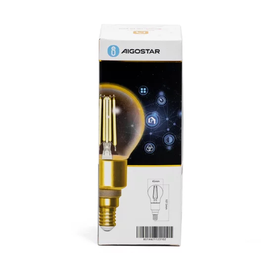 Smart LED Filament bulb Amber 4.5W, 470lm, G45 E14 WiFI, Bluetooth 2700K-6500K, 227296 Smart LED Filament bulb Amber 4.5W, 470lm, G45 E14 WiFI, Bluetooth 2700K-6500K, 227296