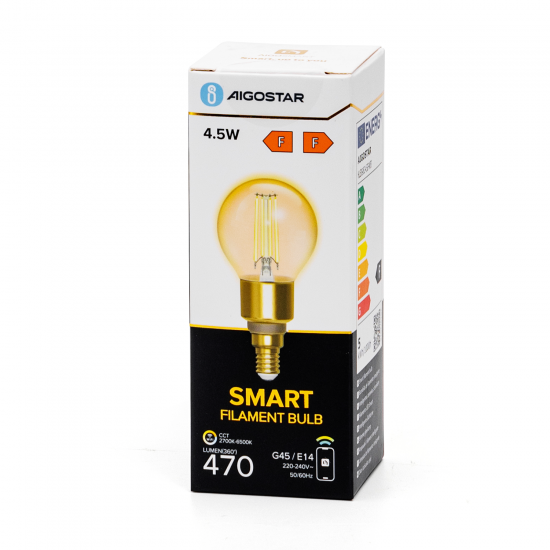 Smart LED Filament bulb Amber 4.5W, 470lm, G45 E14 WiFI, Bluetooth 2700K-6500K, 227296