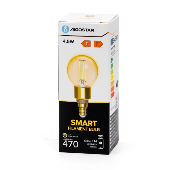 Smart LED Filament bulb Amber 4.5W, 470lm, G45 E14 WiFI, Bluetooth 2700K-6500K, 227296 Smart LED Filament bulb Amber 4.5W, 470lm, G45 E14 WiFI, Bluetooth 2700K-6500K, 227296