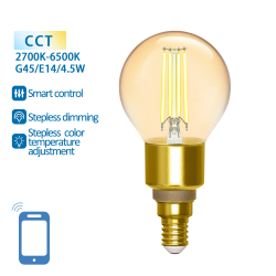 Smart LED Filament bulb Amber 4.5W, 470lm, G45 E14 WiFI, Bluetooth 2700K-6500K, 227296