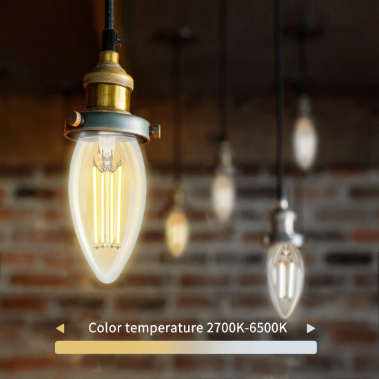 Smart LED Filament bulb Amber 4.5W, 470lm, C35 E27 WiFI, Bluetooth 2700K-6500K, 227319