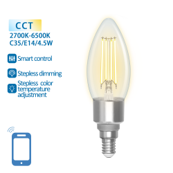 Smart LED Filament bulb Clear 4.5W, 470lm, C35 E14 WiFI, Bluetooth 2700K-6500K, 227326