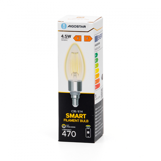 Smart LED Filament bulb Clear 4.5W, 470lm, C35 E14 WiFI, Bluetooth 2700K-6500K, 227326