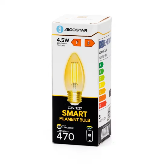 Smart LED Filament bulb Amber 4.5W, 470lm, C35 E27 WiFI, Bluetooth 2700K-6500K, 227319 Smart LED Filament bulb Amber 4.5W, 470lm, C35 E27 WiFI, Bluetooth 2700K-6500K, 227319
