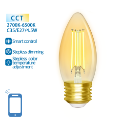 Smart LED Filament bulb Amber 4.5W, 470lm, C35 E27 WiFI, Bluetooth 2700K-6500K, 227319