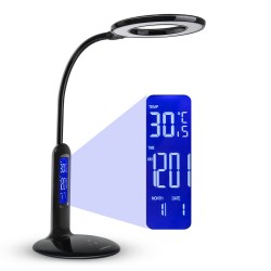 LED dimmable table lamp with Alarm Clock, Calendar and Temperature display, 7W, black, 188122