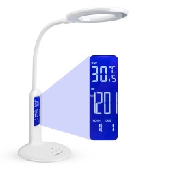 LED dimmable table lamp with Alarm Clock, Calendar and Temperature display, 7W, white, 188139