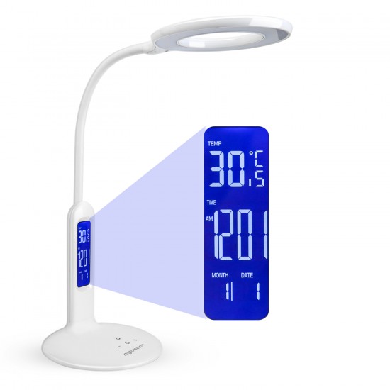 LED dimmable table lamp with Alarm Clock, Calendar and Temperature display, 7W, white, 188139
