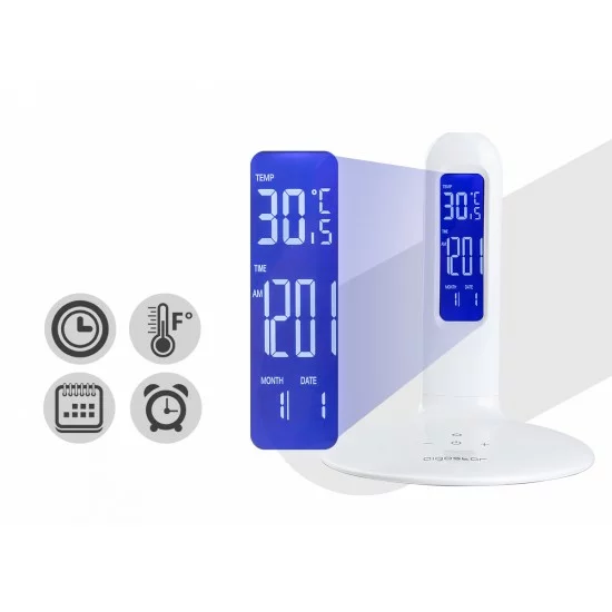 LED dimmable table lamp with Alarm Clock, Calendar and Temperature display, 7W, white, 188139 LED dimmable table lamp with Alarm Clock, Calendar and Temperature display, 7W, white, 188139