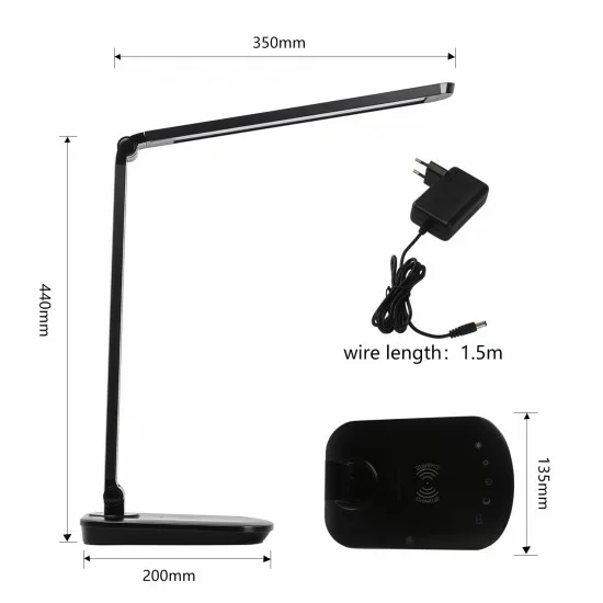 Tragbare dimmbare LED-Tischlampe 2in1 mit kabellosem Qi-Laden, 8W, 2700K-6500K, TIK Schwarz 188146