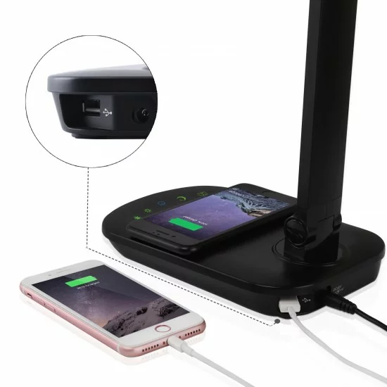 Tragbare dimmbare LED-Tischlampe 2in1 mit kabellosem Qi-Laden, 8W, 2700K-6500K, TIK Schwarz 188146