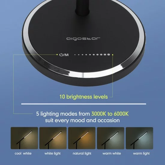 LED portable dimmable table lamp with USB-charging port 8W, 3000K-6000K, Iris black LED portable dimmable table lamp with USB-charging port 8W, 3000K-6000K, Iris black
