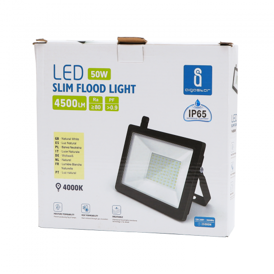 Aigostar LED Slim Flood Light, 50W, IP65, 4000K, 4500lm, black, 187866