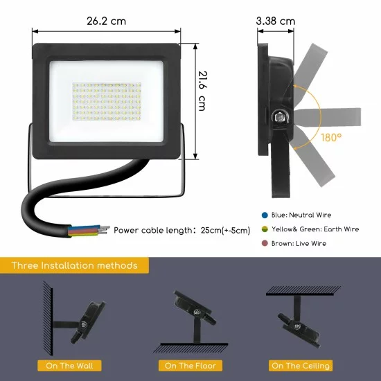 Aigostar LED Slim Flood Light, 50W, IP65, 4000K, 4500lm, black, 187866 Aigostar LED Slim Flood Light, 50W, IP65, 4000K, 4500lm, black, 187866