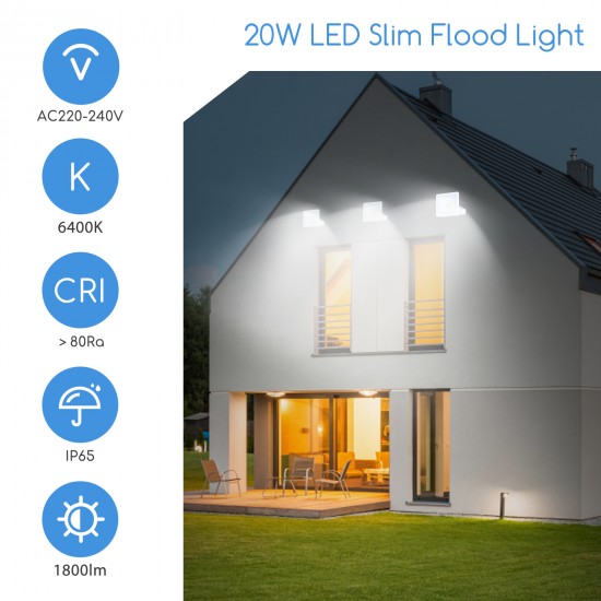 Aigostar LED Slim Flood Light Die Casting, 20W, IP65, 6400K, 1800lm, 202415