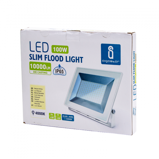 Aigostar LED Slim Flood Light Die Casting, 100W, IP65, 4000K, 10000lm, 202569