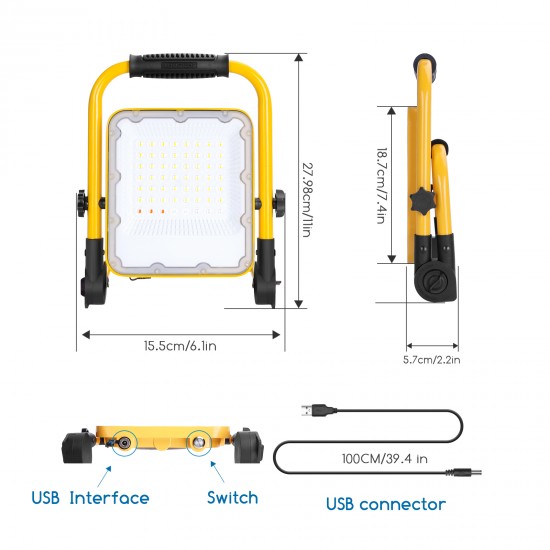 Aigostar outdoor rechargeable work lamp LED, 30W, IP65, 6500K, 1000lm, 13237