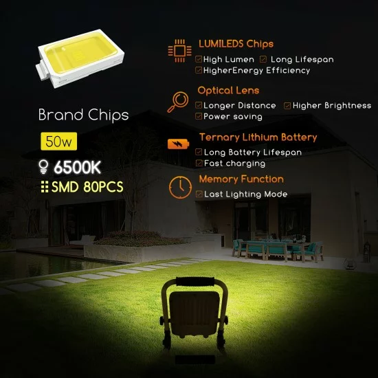 Aigostar уличный прожектор, перезаряжаемый LED, 50W, IP65, 6500K, 1400lm, 213244 Aigostar уличный прожектор, перезаряжаемый LED, 50W, IP65, 6500K, 1400lm, 213244