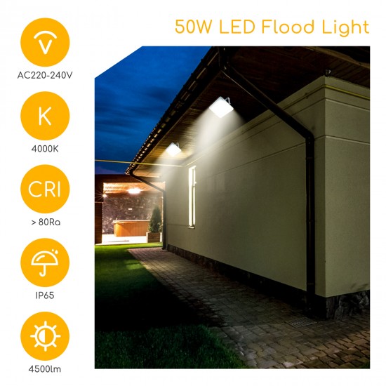 Aigostar outdoor flood light LED, 100W, IP65, 6500K, 9000lm, grey, 213350